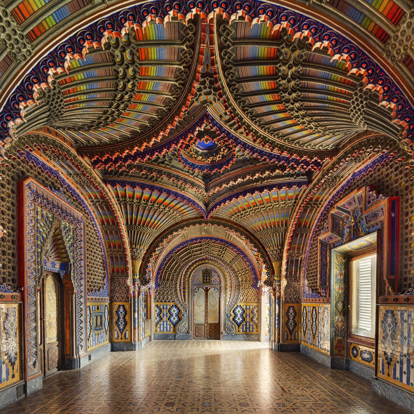 Moorish-style peacock hall with polychrome ceiling decoration in Castello di Sammezzano, Tuscany, Italy
