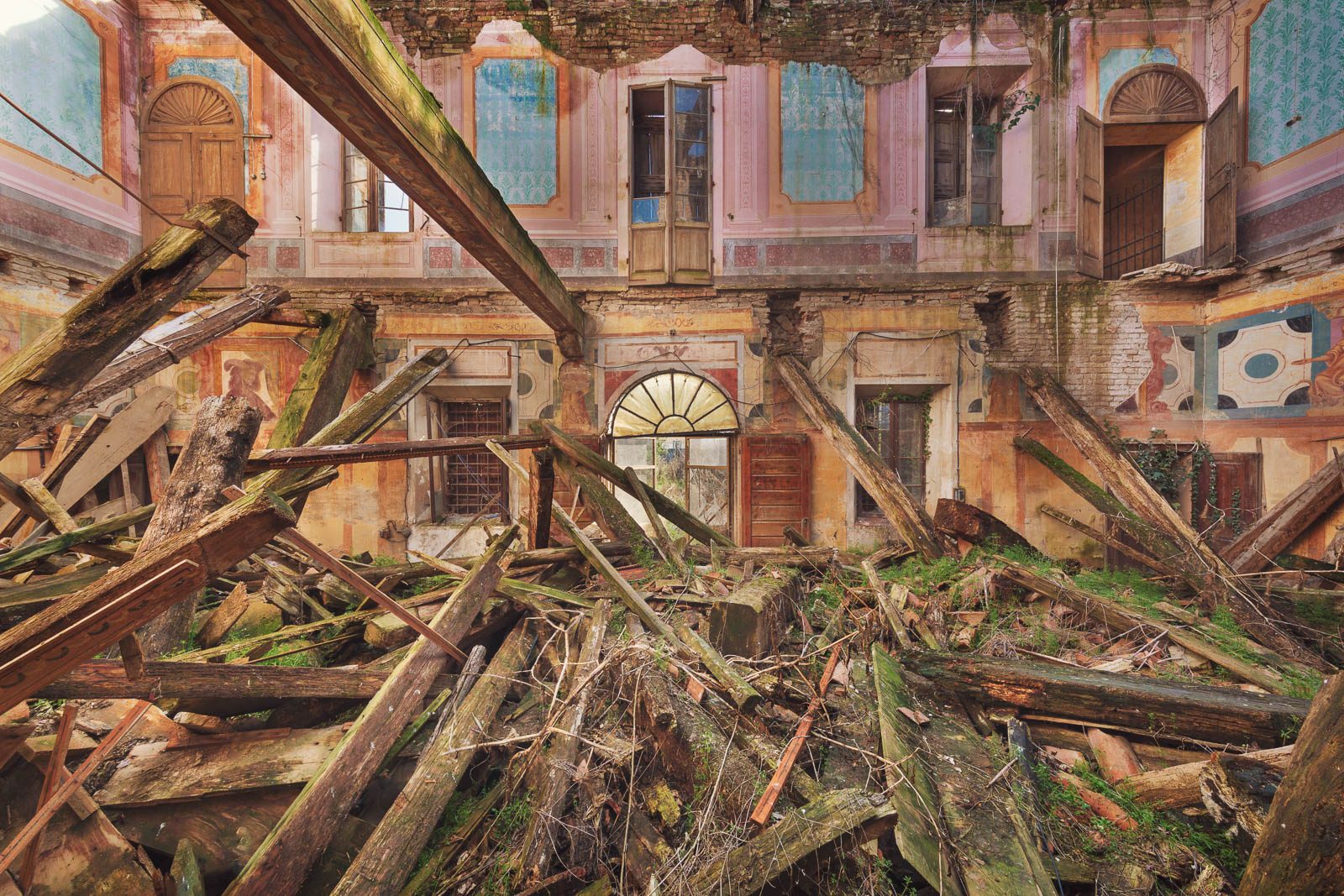 Collapsed ballroom of a palazzo in Emilia-Romagna, Italy