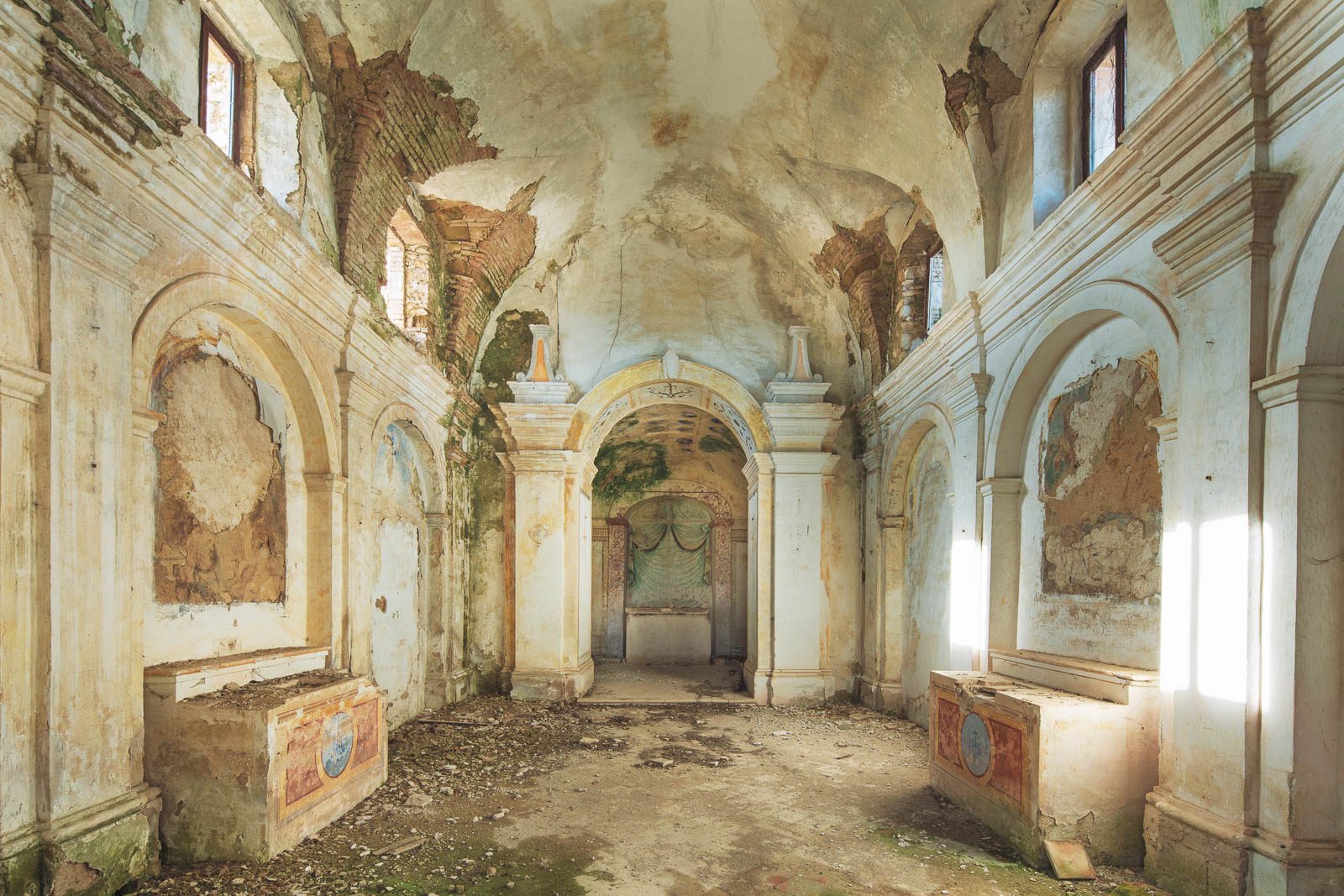 Abandoned church with blind wall niches in Tuscany, Italy