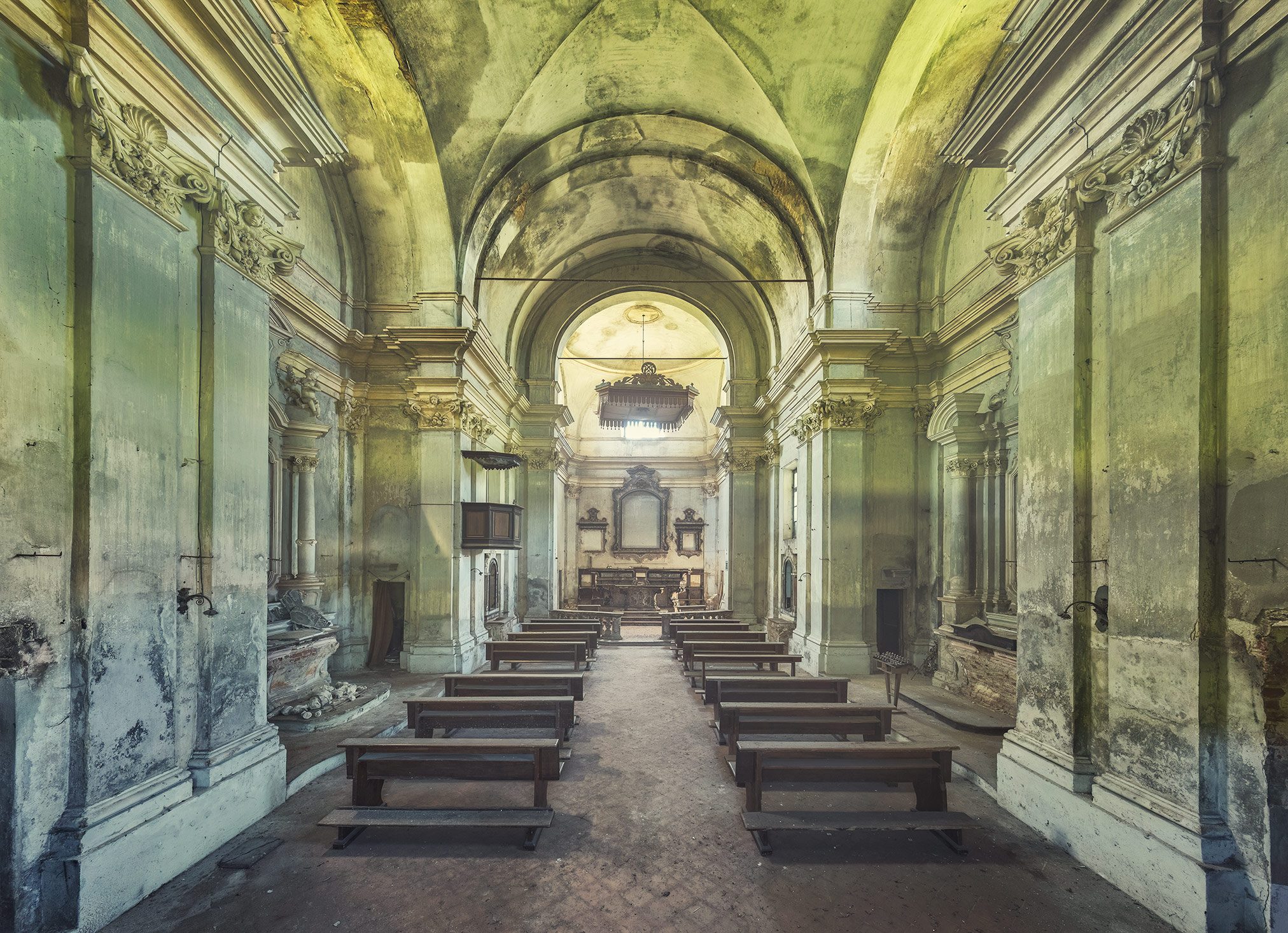 Abandoned church with barrel vault in Italy