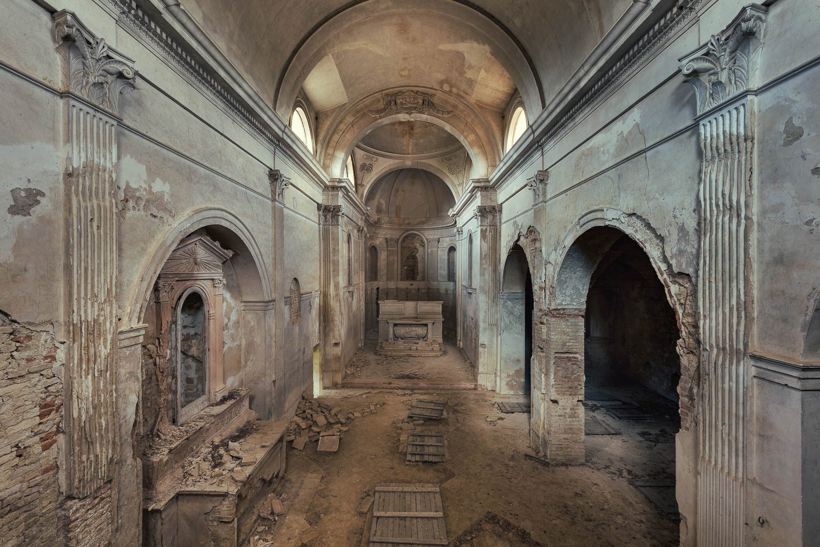 Abandoned monastery church with barrel vault in Italy