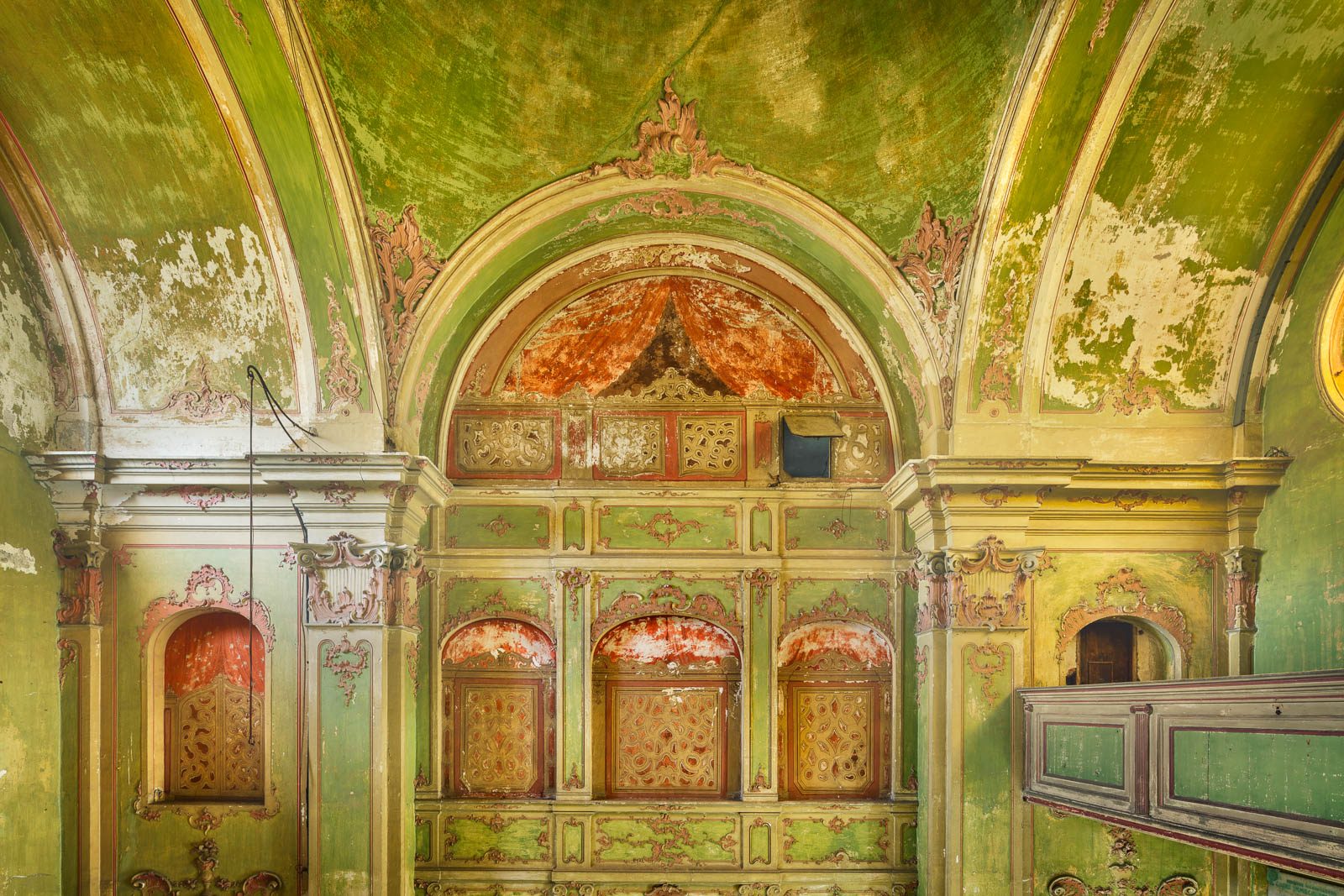 Ornate wall niche in a church ruin in Italy