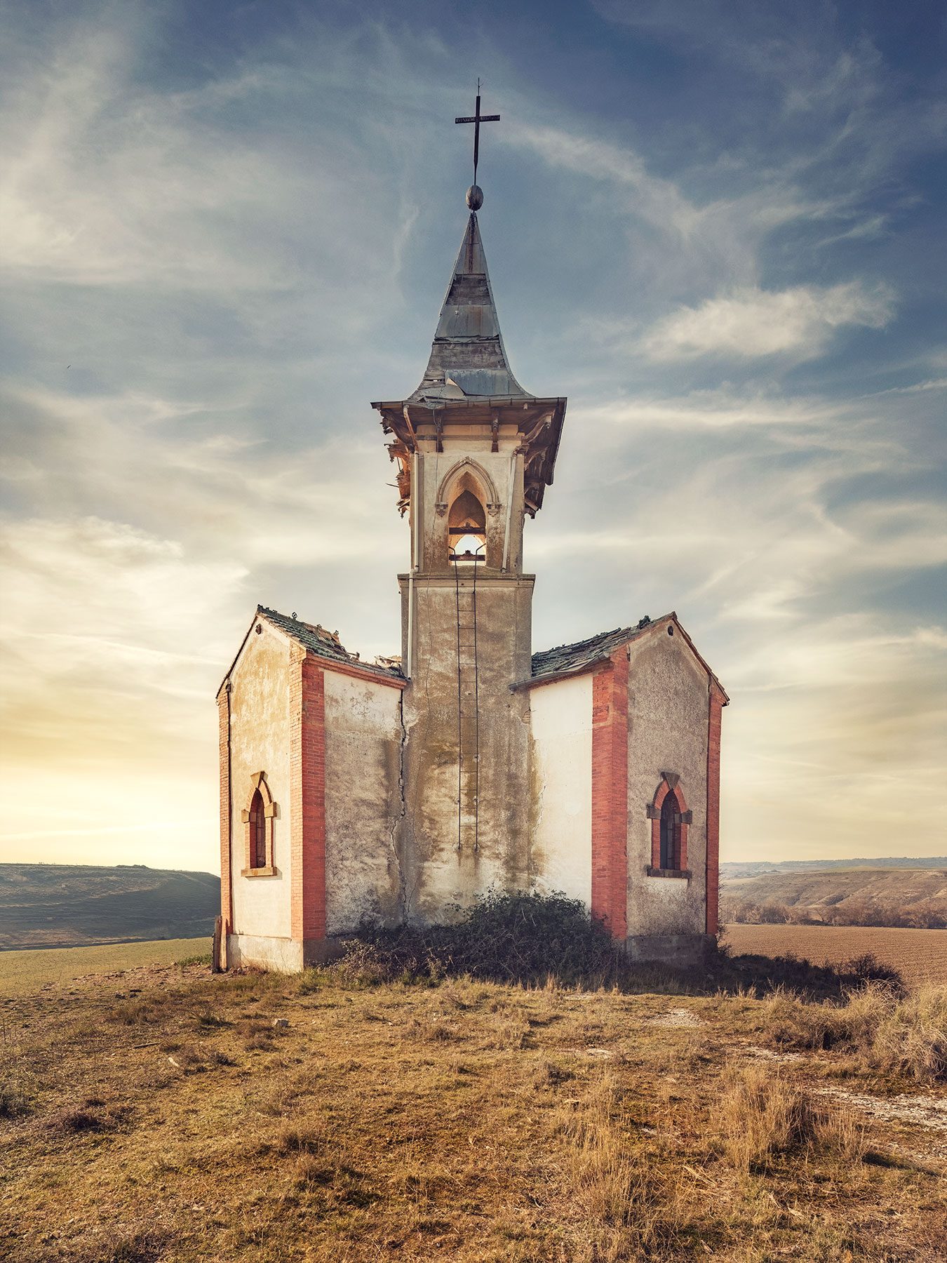 Solitary church with bell tower in Spain