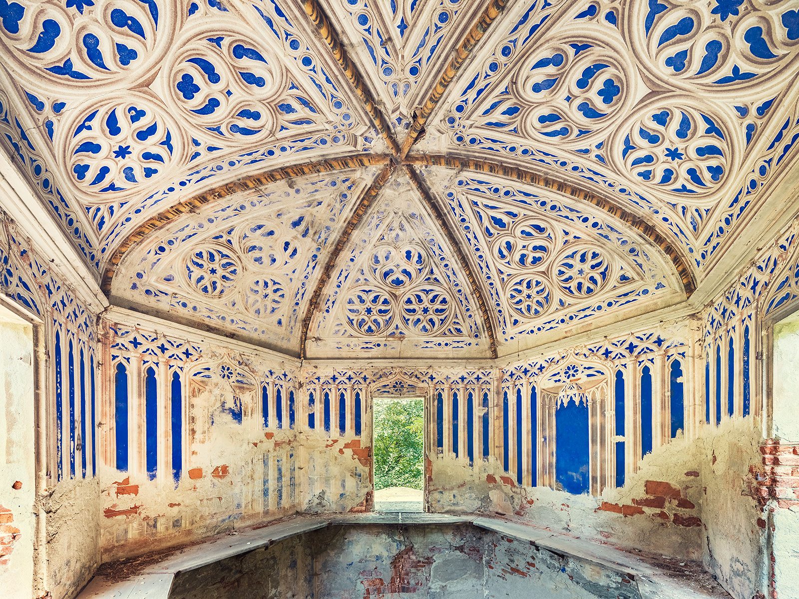 Mausoleum with blue and white ornamental vault in Italy