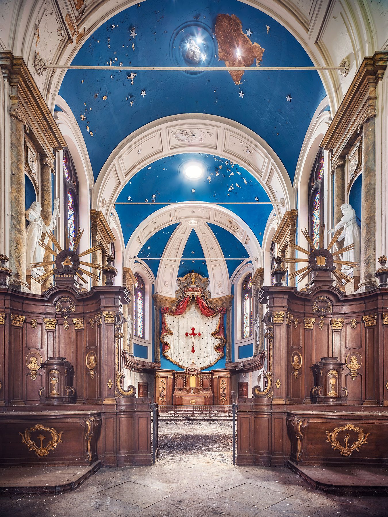 Former church with blue star painted vault in Belgium