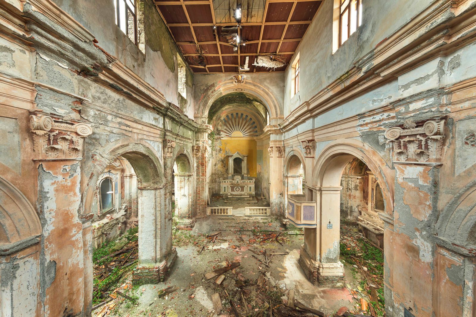 Abandoned church with radiating apse decoration in Italy