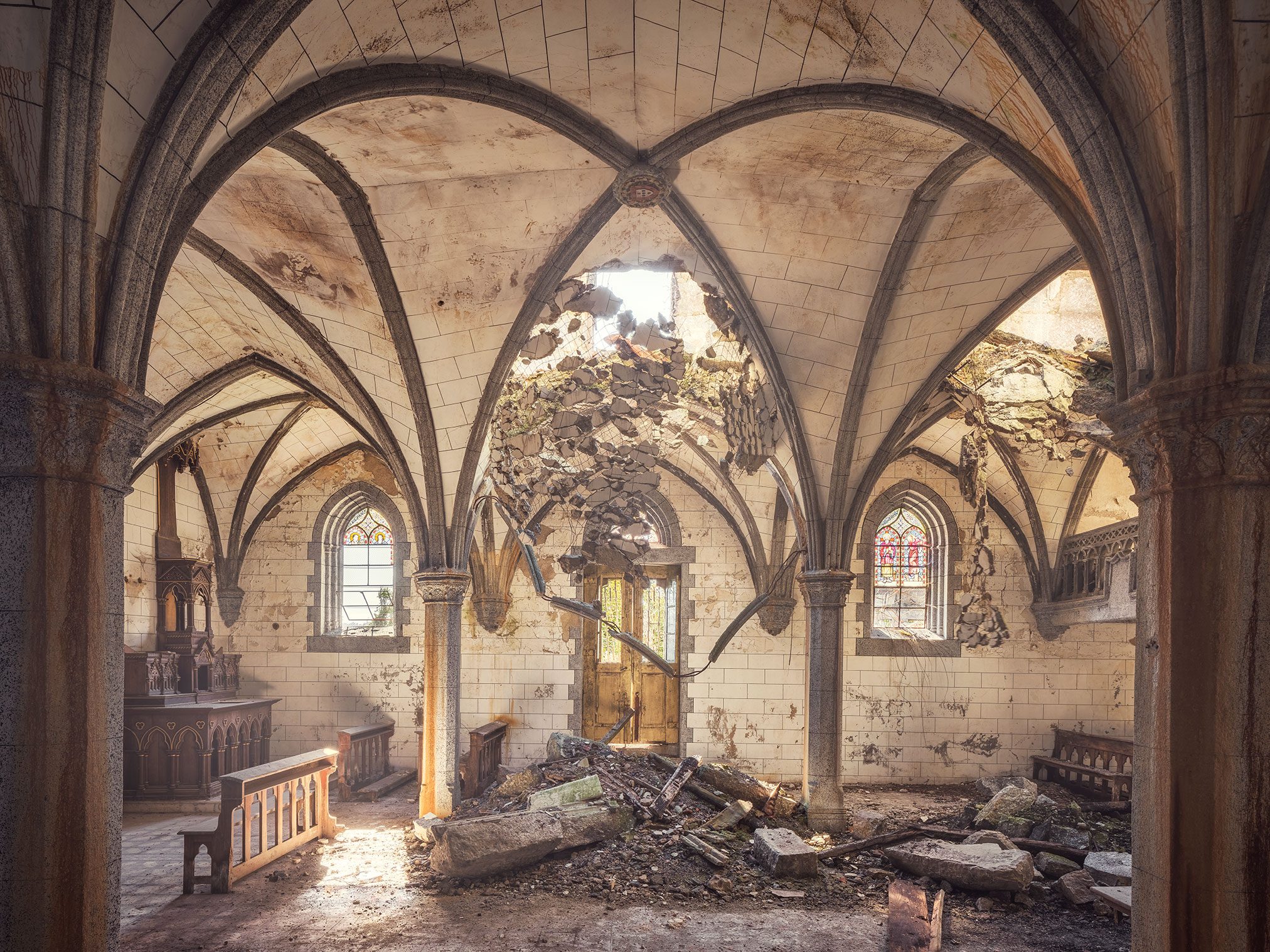 Church ruin with collapsed vault in Portugal