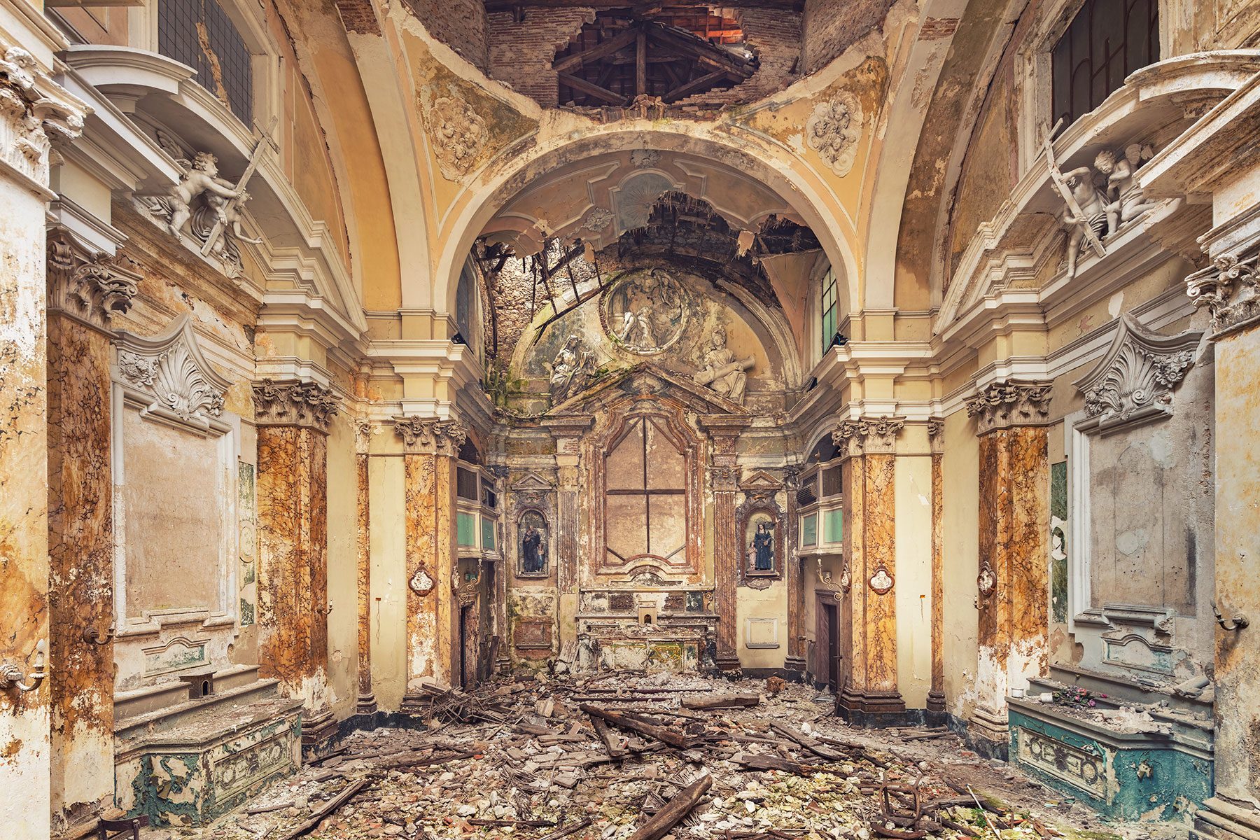 Baroque church with marbled pilasters in Italy