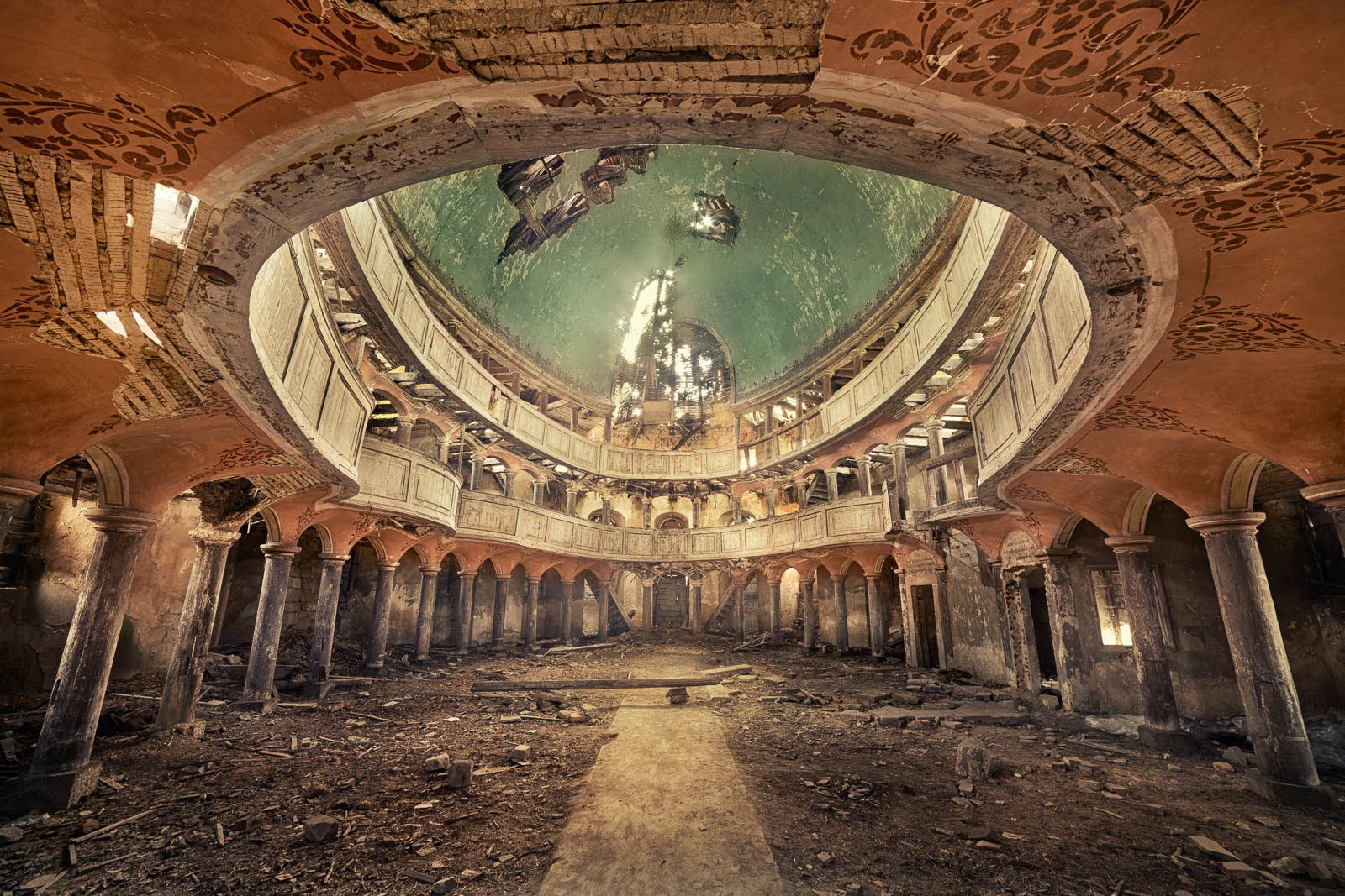 View into the dome of an abandoned church in Poland