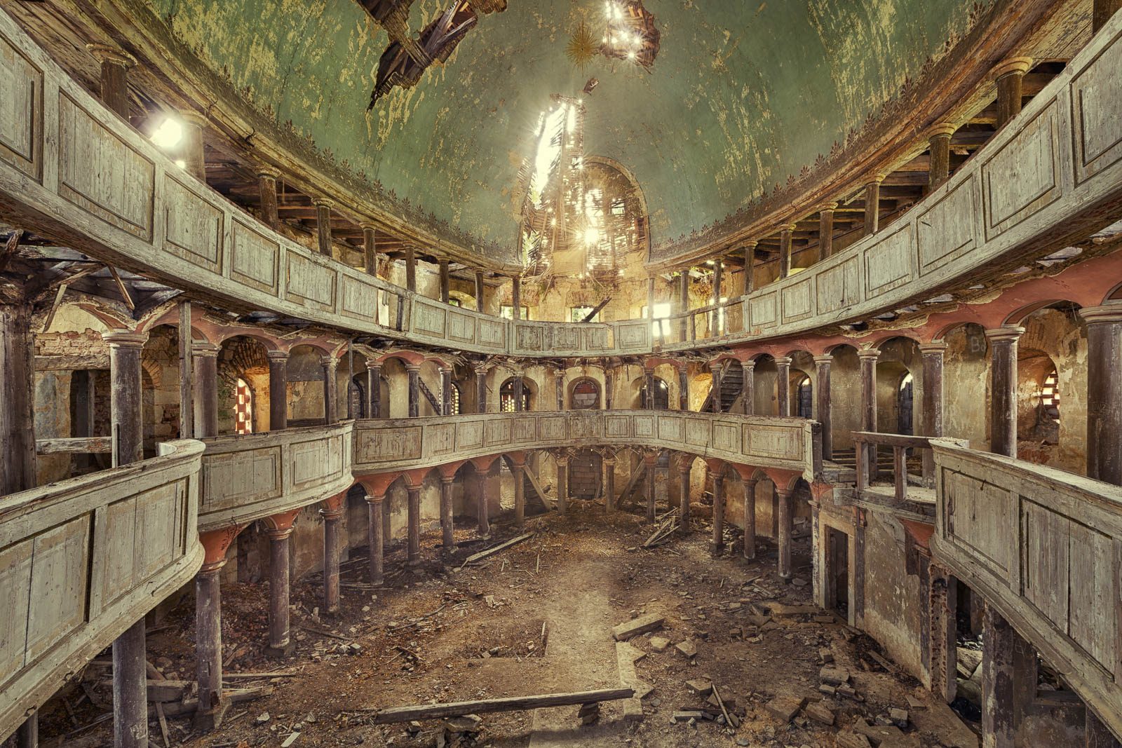 Abandoned Protestant church with wooden galleries in Poland