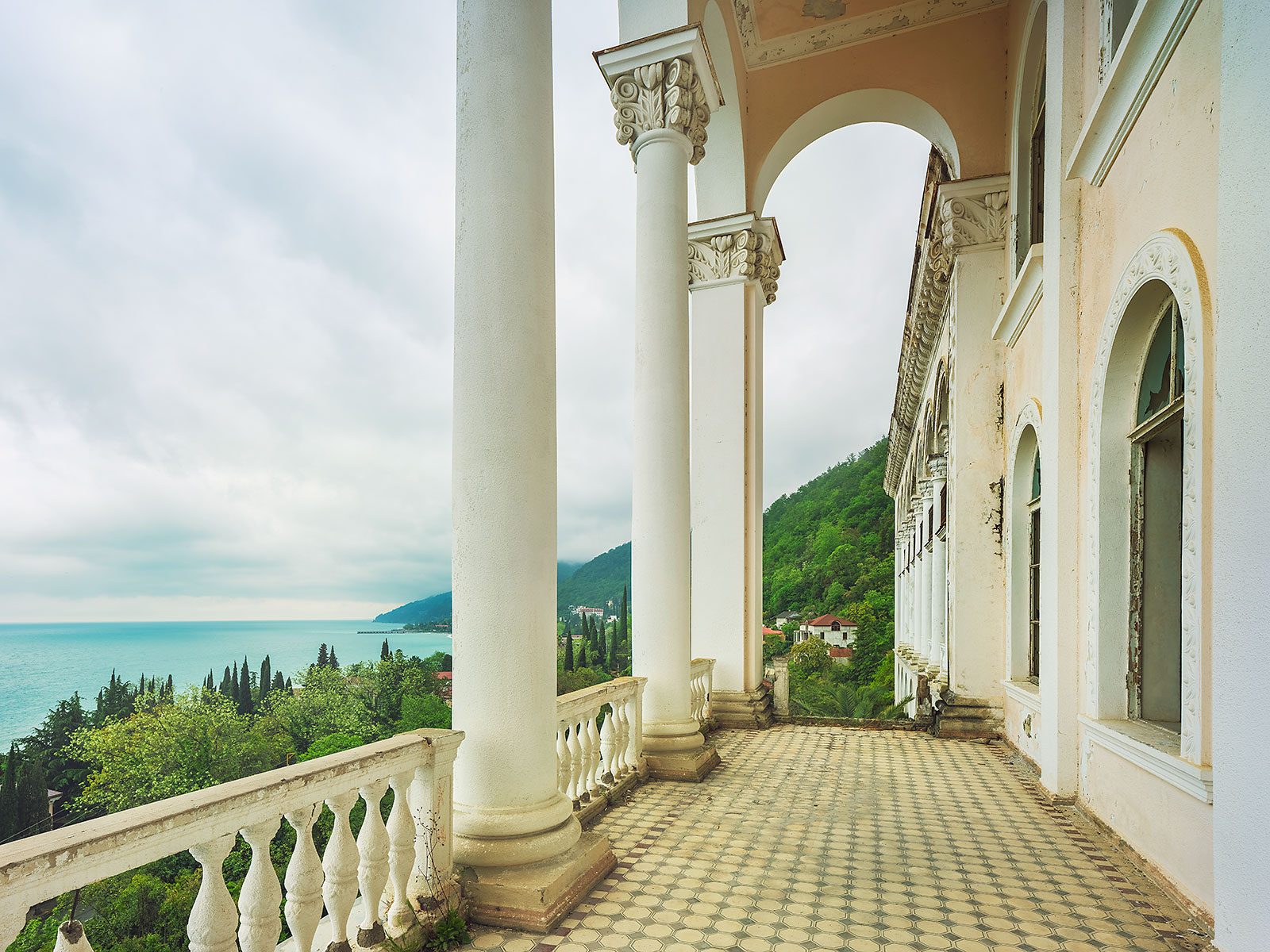 Colonnade overlooking the coast at the Black Sea
