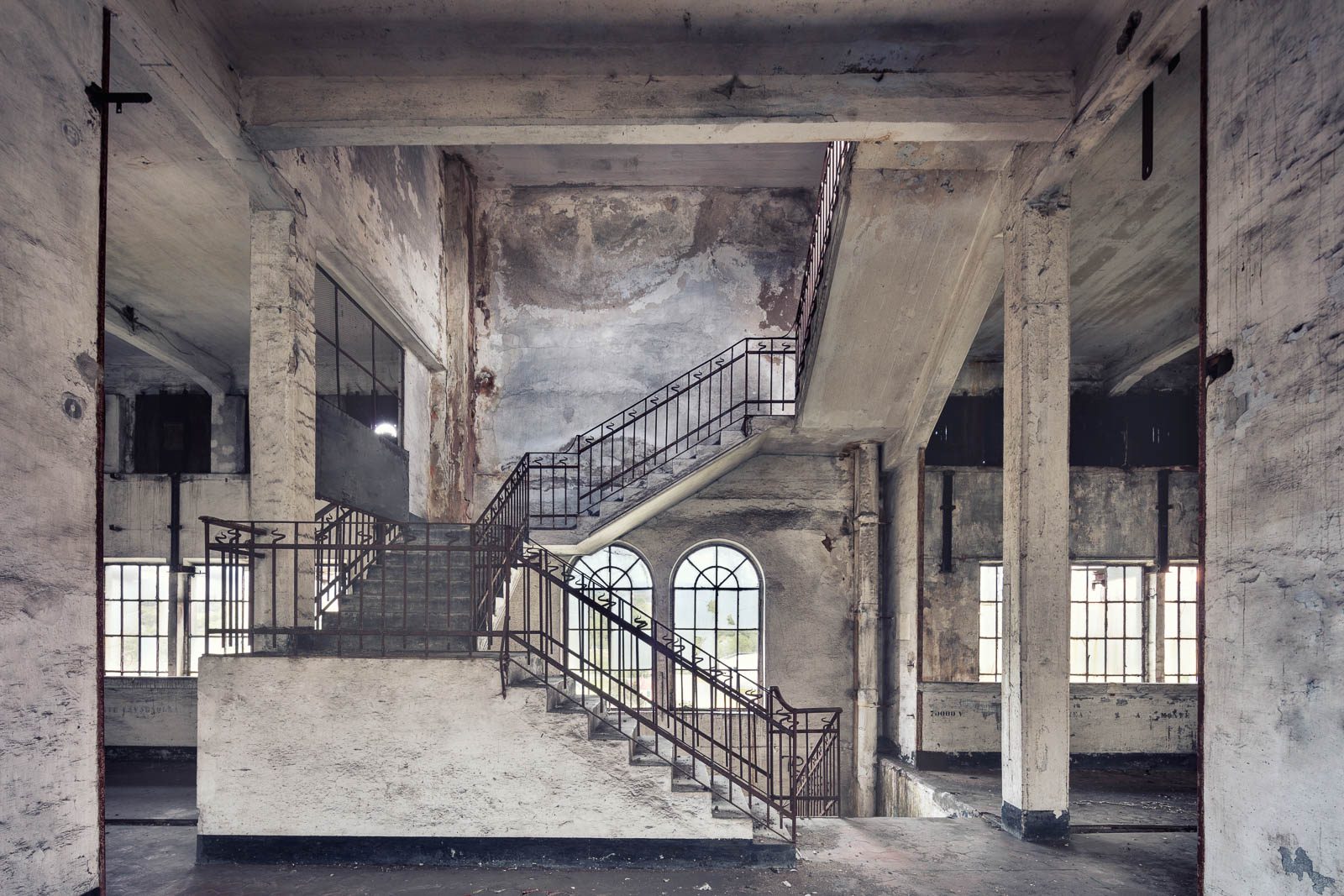 Freestanding staircase in an old power plant in Italy