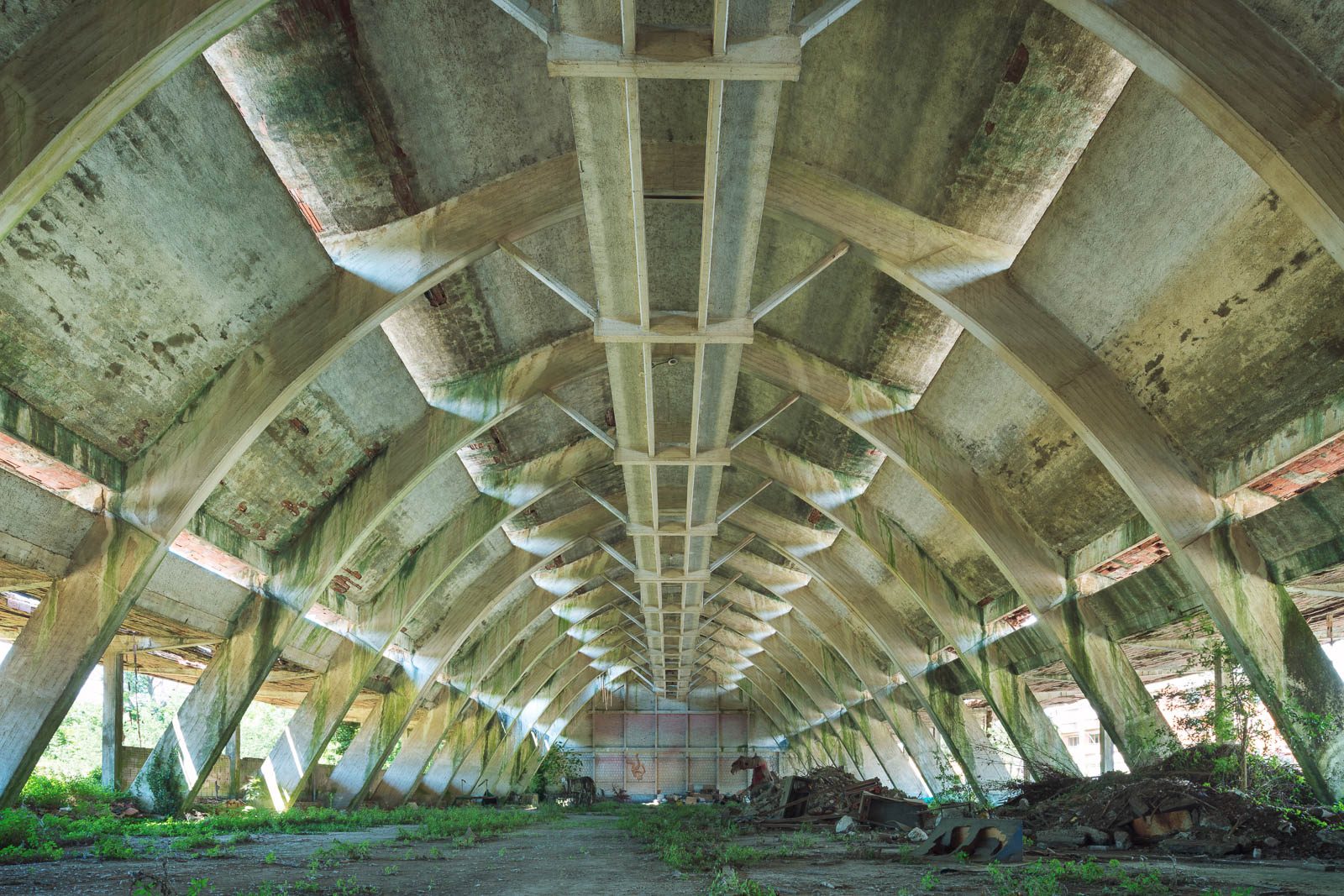 Wave-shaped concrete roof above a warehouse in Italy