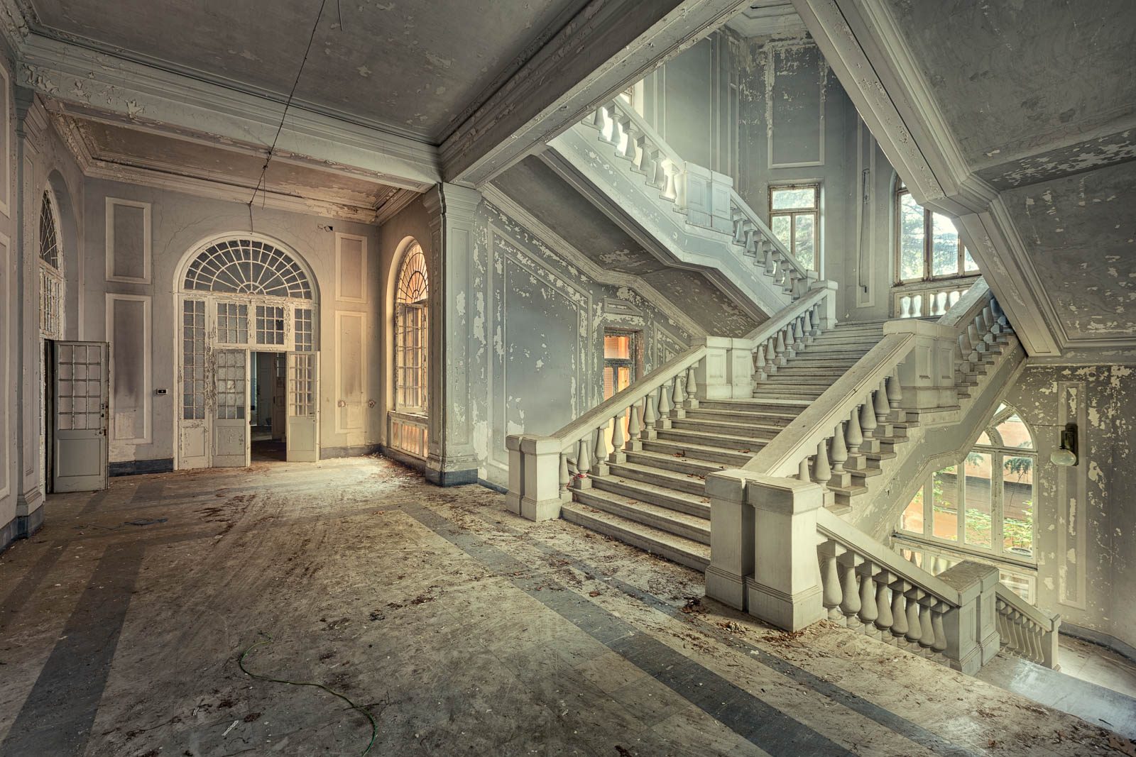 View into a staircase with a marble floor in a psychiatric institution in Italy