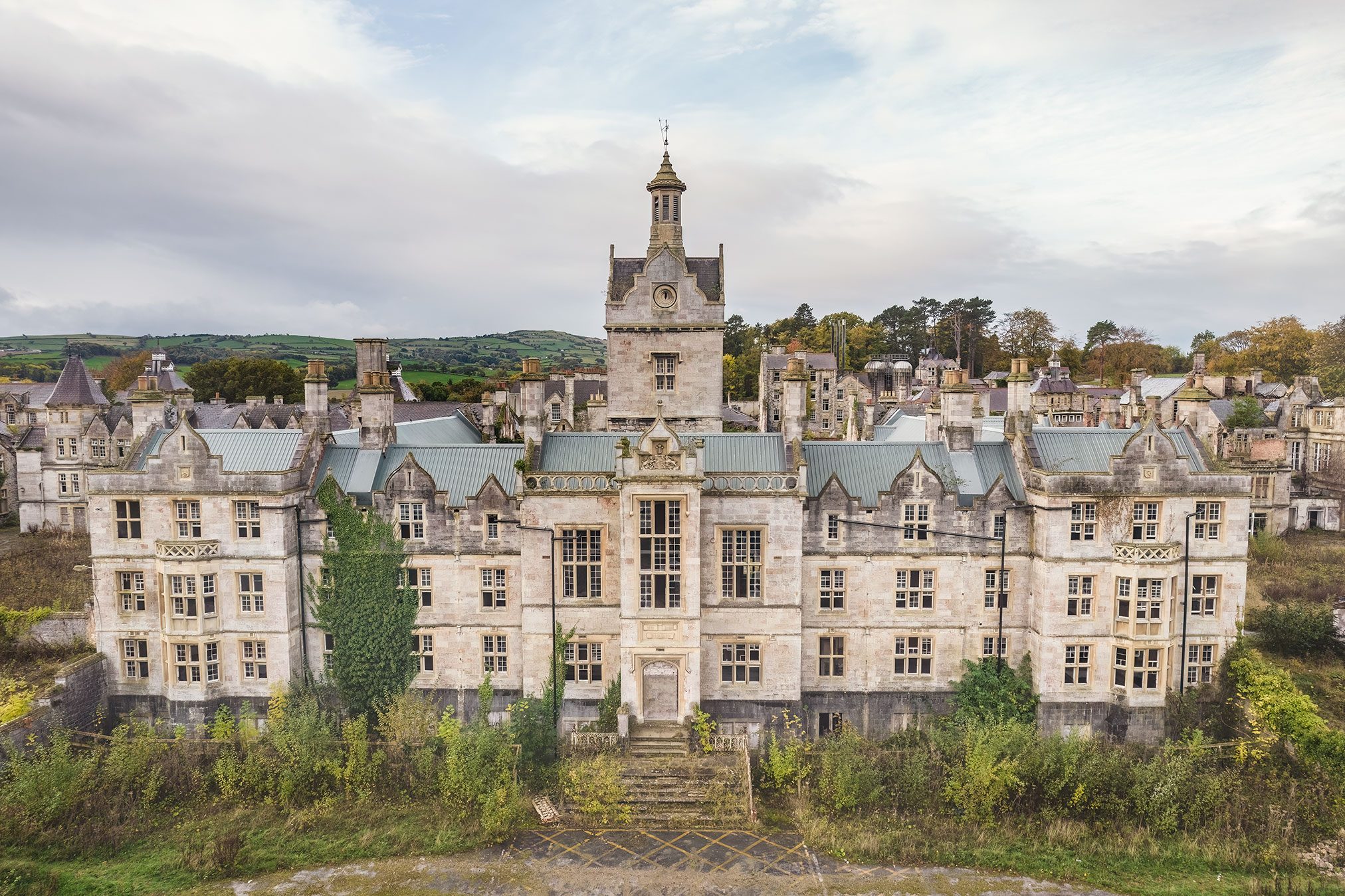 Psychiatric hospital with a clock tower, Wales