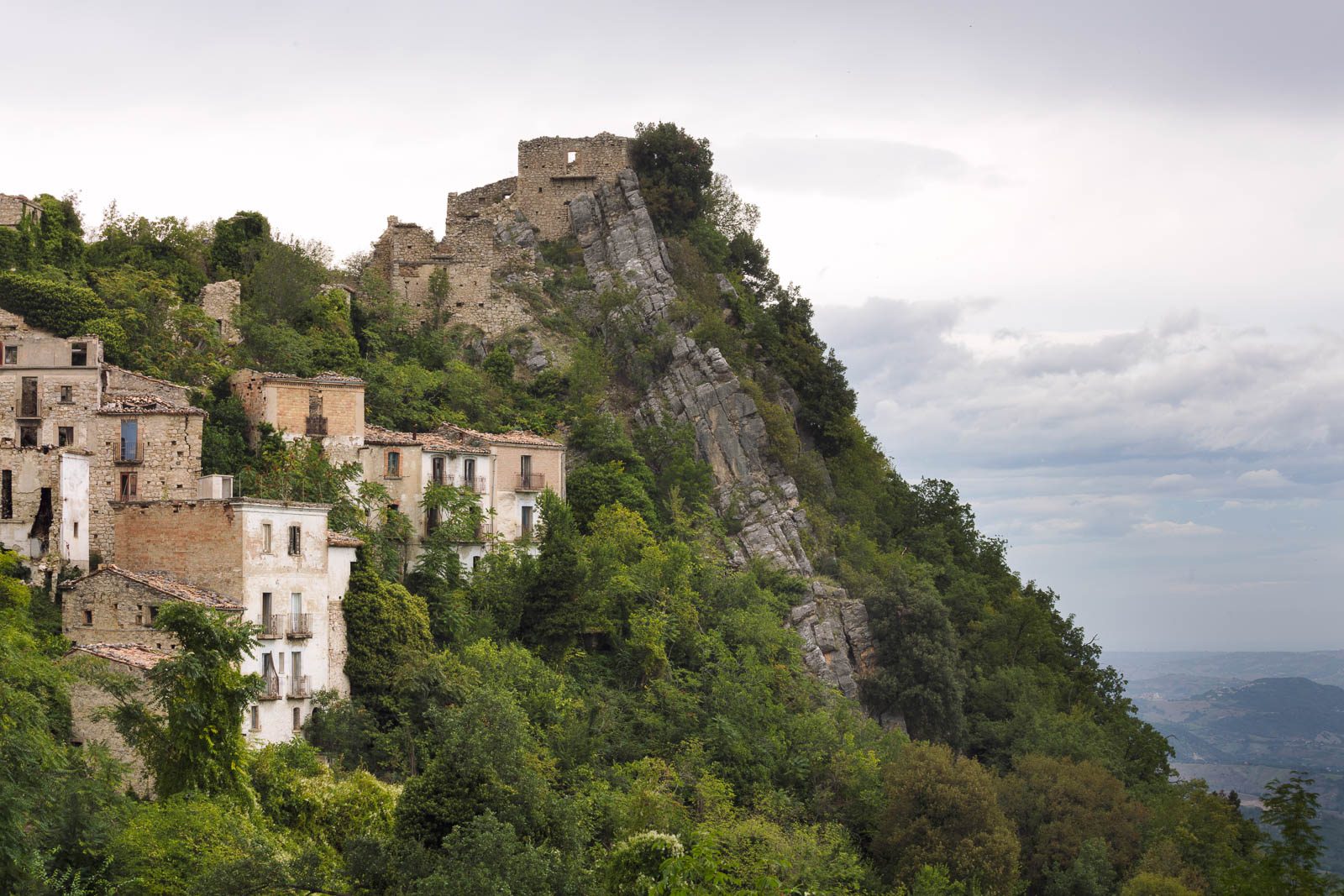Abandoned mountain village on a slope, Italy