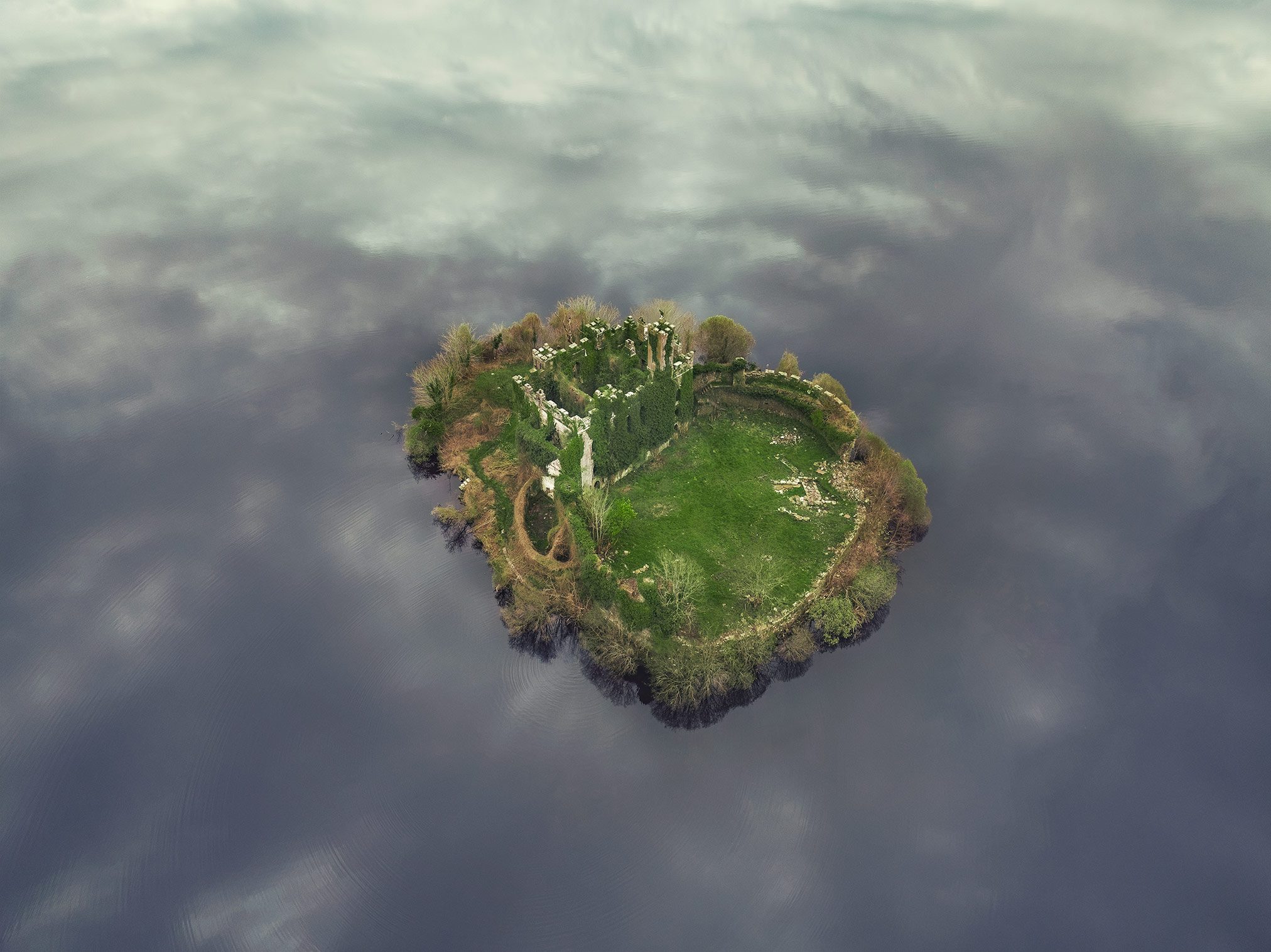 Small ruin island seen from above, Ireland