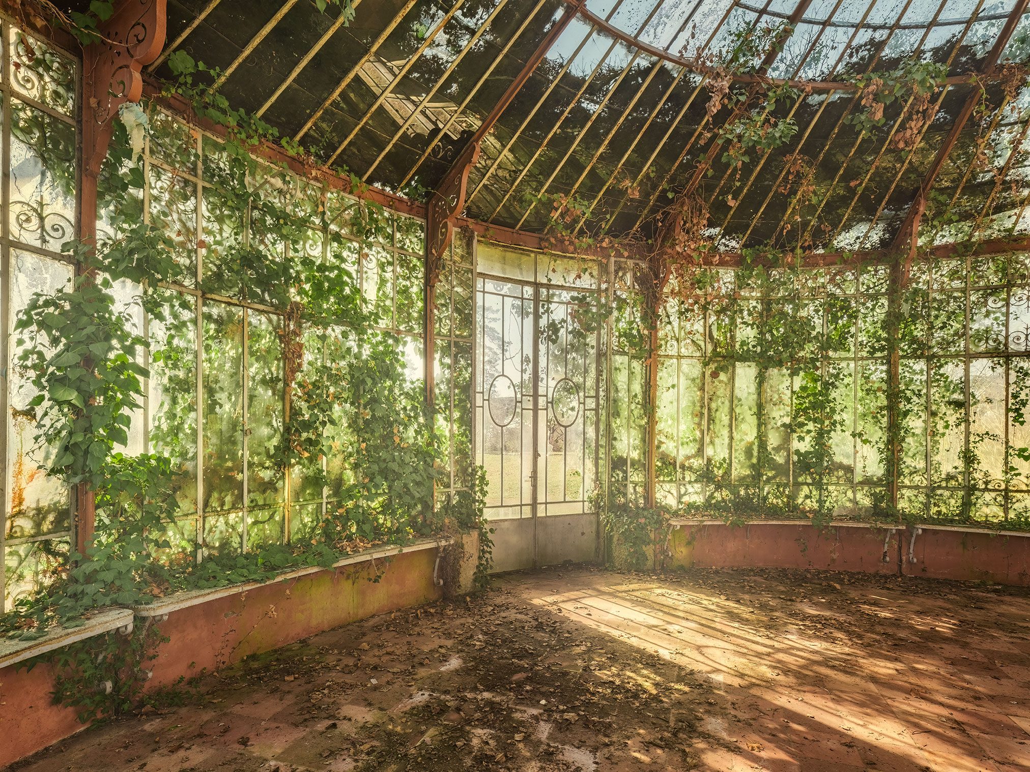 Verwuchertes Gewächshaus mit Glaskuppel in Frankreich