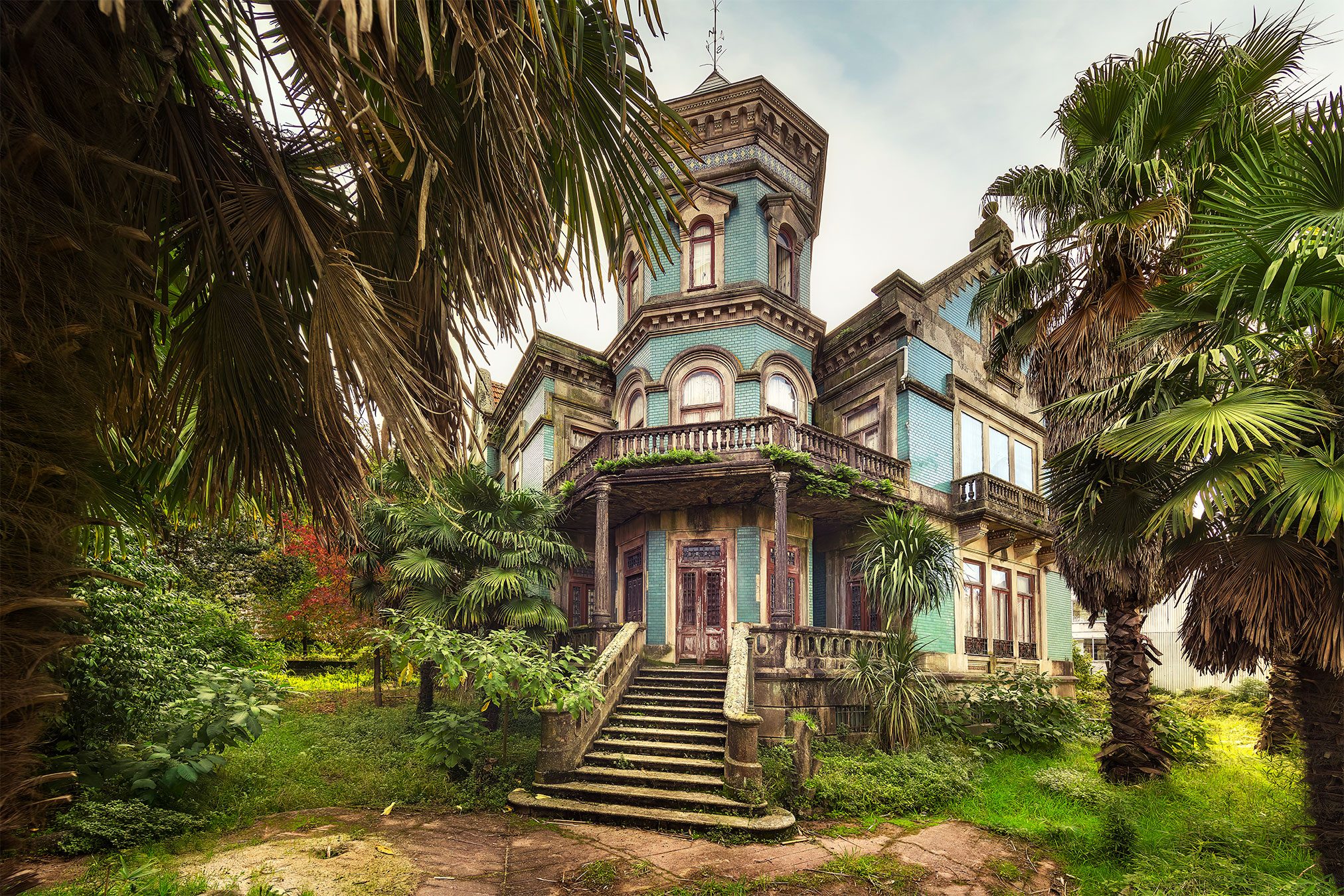 Abandoned villa with a turret and balconies in Portugal