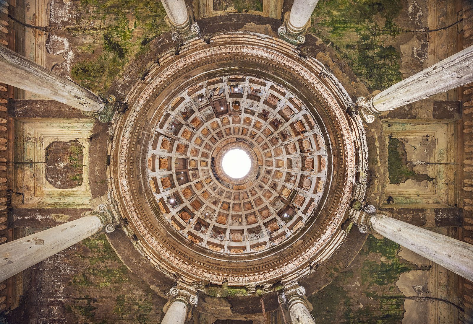 A weathered dome with flaking paintwork in an abandoned sanatorium in Georgia